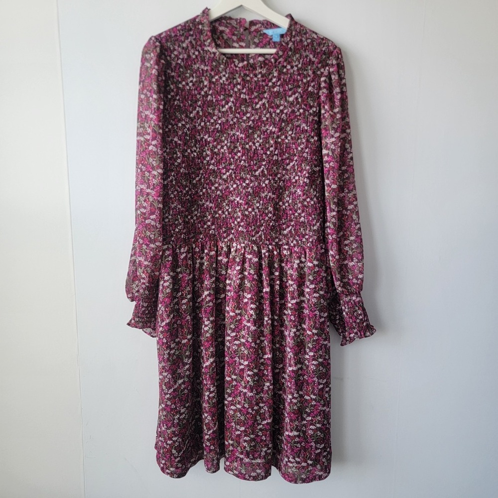 Draper James RSVP women's smocked plum floral dress size 1X pockets long sleeves